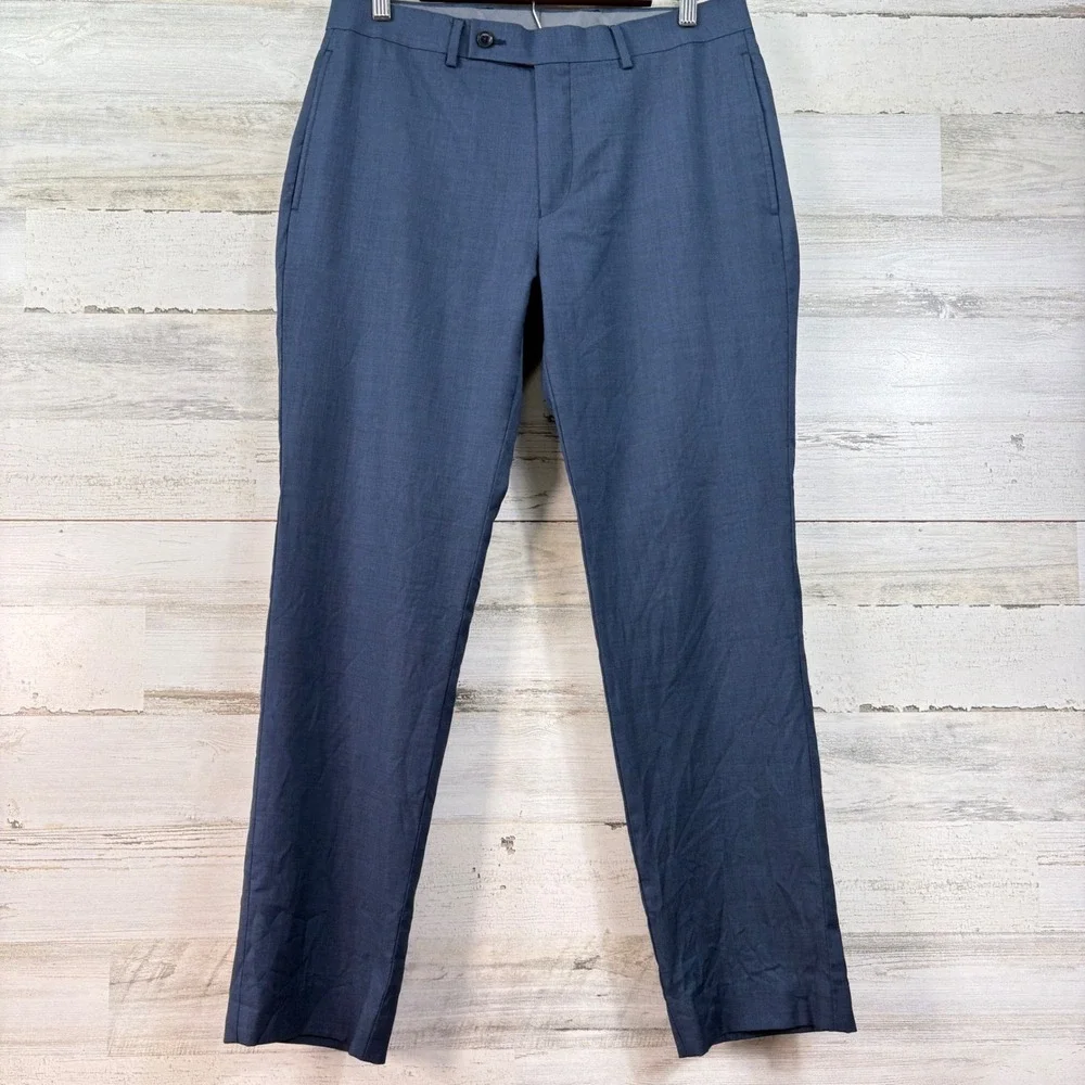 Calvin‎ Klein X Slim Fit Mens Blue 100% Wool Dress Pants 32x29 Flat Front